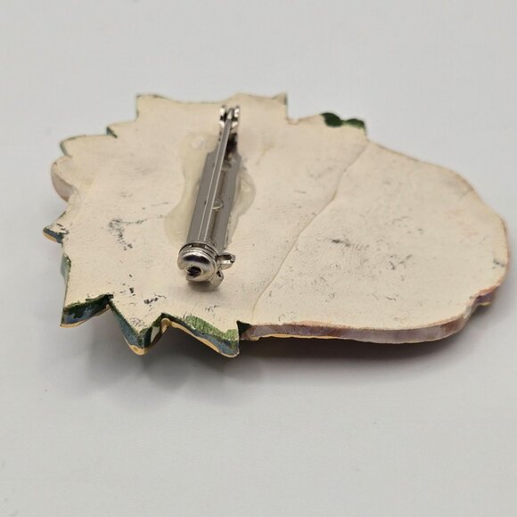 VTG Brooch Handpainted Ceramic Floral Basket Cottage Granny Core Boho Summer Pin - Picture 4 of 15